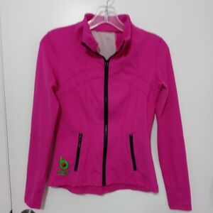 Full zip hot pink athletic Wind jacket w zip pockets "Bang" Energy drink logo